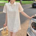 Short-sleeve Polo Neck Lace Mini Dress