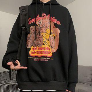 Bear Cartoon Print Hooded Pullover