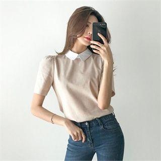 Contrast-collar Linen Blend Blouse