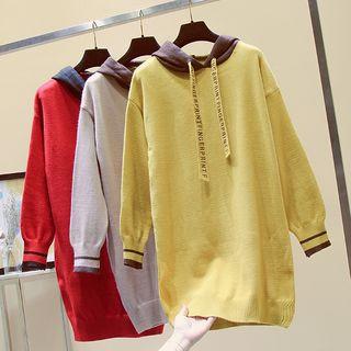 Letter Printed Striped Hooded Knit Pullover