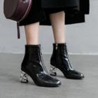 Front Zipper Chunky-heel Short Boots