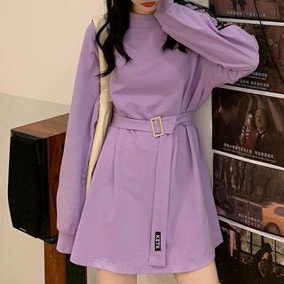 Buckled Mini A-line Sweatshirt Dress