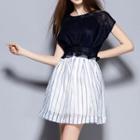 Set: Short-sleeve Striped Top + Camisole + Striped Skirt