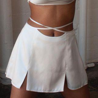 Tie-front Slit Miniskirt