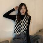 Checkered Button-up Sweater Vest / Mock-neck Sweater