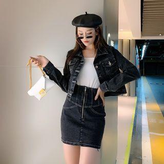 Set: Cropped Denim Jacket + Fitted Mini Skirt