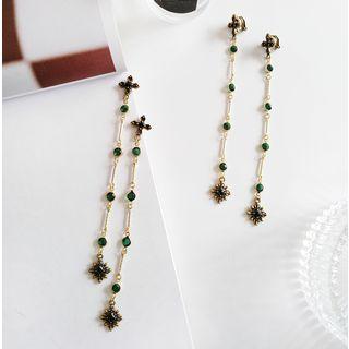 Retro Alloy Flower & Bead Dangle Earring