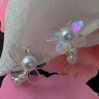 Flower Transparent Faux Pearl Alloy Earring 1 Pc - Transparent & White Faux Pearl - White - One Size