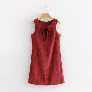 Lace-up Sleeveless Corduroy Dress