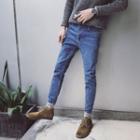 Letter Embroidered Slim Fit Jeans