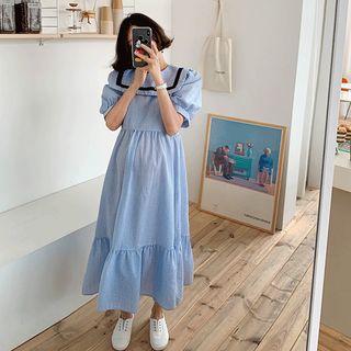 Sailor-collar Frilled-hem Long Dress
