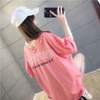 Short-sleeve V-neck Lettering Print T-shirt