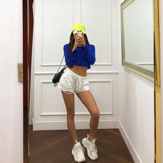 Band-waist Fray-hem Cotton Shorts