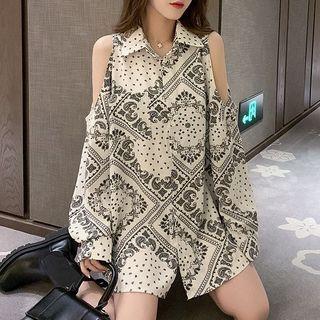 Cold-shoulder Paisley Print Shirt