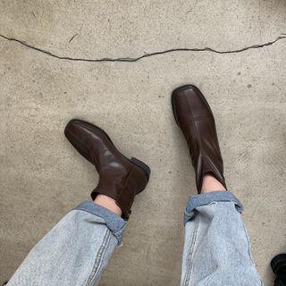 Low-heel Square-toe Faux-leather Short Boots
