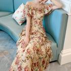 Floral Print Off-shoulder Maxi A-line Dress