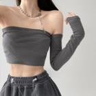 Knit Tube Top With Sleeves In 5 Colors
