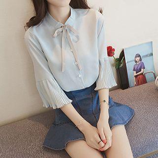 Pleated Bell-sleeve Blouse