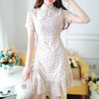 Short-sleeve Printed Drawstring A-line Qipao Dress