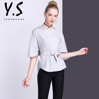 3/4-sleeve Tie Waist Top