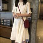 Short-sleeve Dotted A-line Dress Almond - One Size