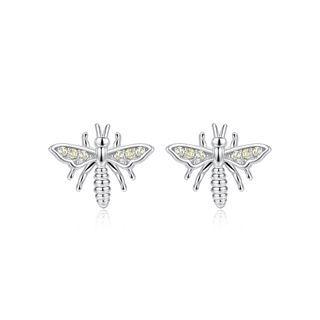Sterling Silver Fashion Simple Dragonfly Stud Earrings With Yellow Cubic Zirconia Silver - One Size