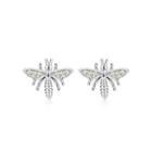 Sterling Silver Fashion Simple Dragonfly Stud Earrings With Yellow Cubic Zirconia Silver - One Size