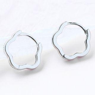 925 Sterling Silver Asymmetric Mini Hoop Earring 1 Pair - Silver - One Size