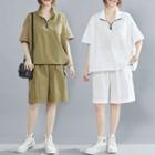 Set: Short-sleeve Half-zip T-shirt + Loose Fit Shorts