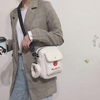 Embroidered Faux Shearling Crossbody Bag