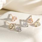 Set Of 6: Rhinestone Heart Stud Earring Set Of 6 - Rose Gold & Silver & Gold - One Size