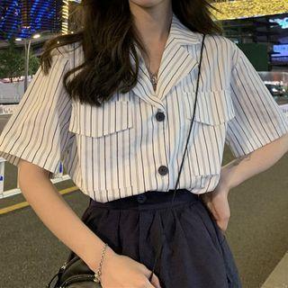 Short-sleeve Striped Shirt Stripe - White - One Size