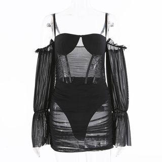 Cold-shoulder Mesh Mini Bodycon Dress