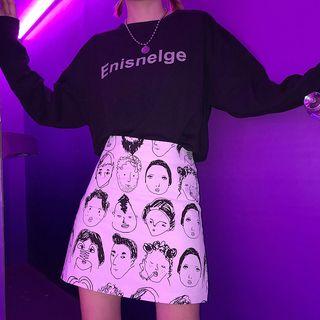 Face Print A-line Mini Skirt