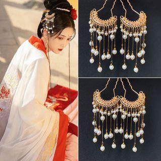 Retro Alloy Faux Pearl Fringed Hair Stick