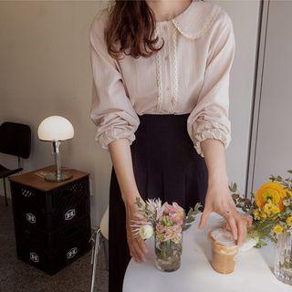 Round-collar Lace Trim Blouse