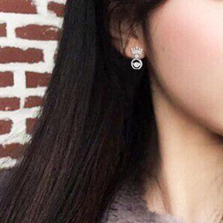 Rhinestone Crown Earring E647 - Silver - One Size