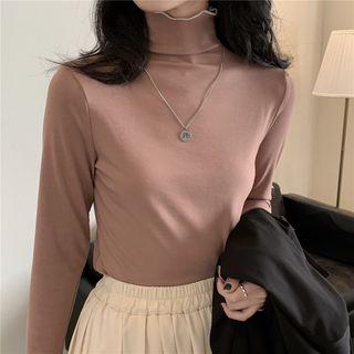 High-neck Ruffle-trim T-shirt