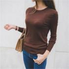 Round-neck Wool Blend Knit Top Chocolate Brown - One Size