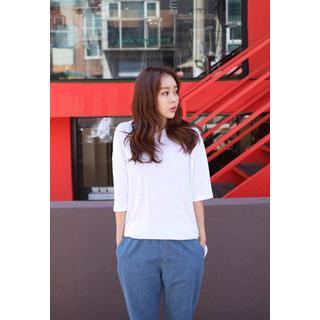 Elbow-sleeve Linen Blend T-shirt