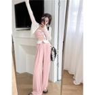 Two-tone Cropped Tube Top / High-waist Loose-fit Pants