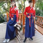 Couple Matching Long-sleeve Embroidered Top / Midi A-line Skirt / Hair Tie / Hanfu Set