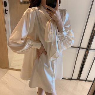 Puff-sleeve Tie-front Shirtdress Ivory - One Size