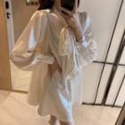 Puff-sleeve Tie-front Shirtdress Ivory - One Size