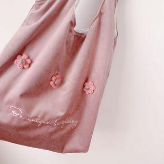 Embroidered Flower Flannel Shopper Bag