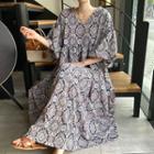 Patterned Puff-sleeve Maxi A-line Dress