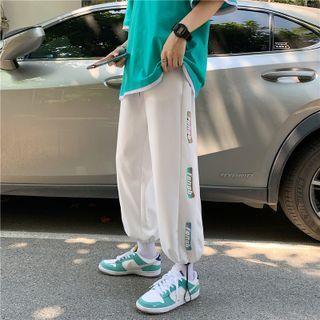 High-waist Color-block Printed Straight-cut Pants