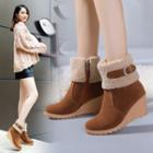 Faux Shearling Panel Wedge Short Boots