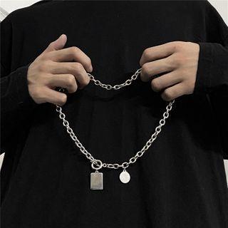 Disc & Rectangle Pendant Chain Necklace As Shown In Figure - One Size