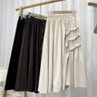 Ruffle Trim Asymmetrical Midi A-line Skirt